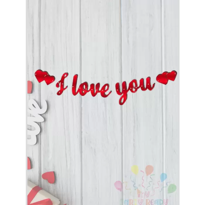 I love You Yazılı Kaligrafi Banner Yazısı Kırmızı Renk Sevgili Sürprizi  145 cm