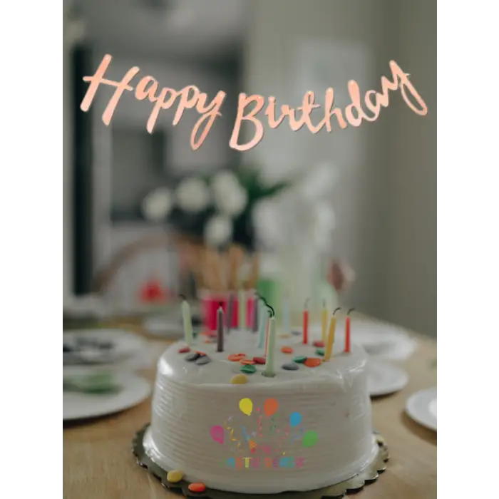 Happy Birthday Yazılı Kaligrafi Banner Yazısı Rose Gold Renk Doğum Günü Partisi 110 cm