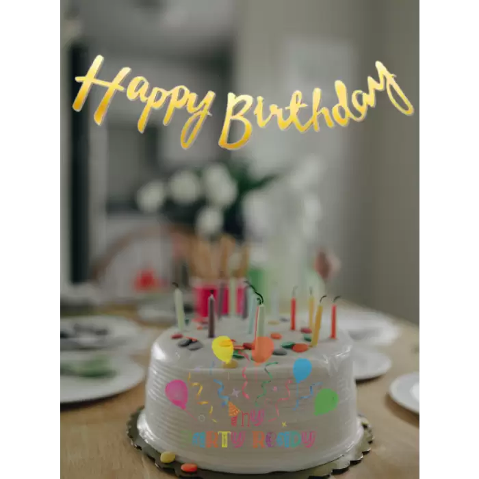 Happy Birthday Yazılı Kaligrafi Banner Yazısı Gold Renk Doğum Günü Partisi 110 cm