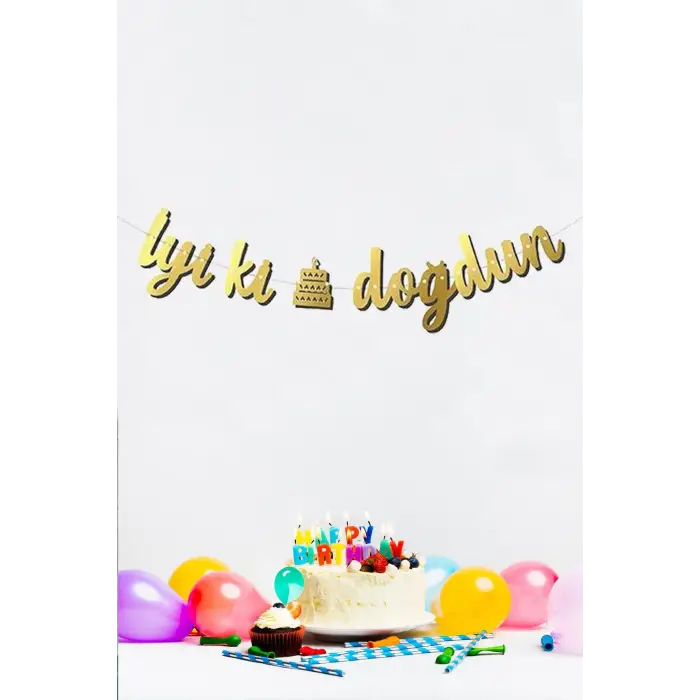 İyiki Doğdun Yazılı Kaligrafi Banner Yazısı Gold Renk Doğum Günü Partisi 135 cm