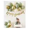 Küf Yeşil Krom Gold Bej Renk Happy Birthday Yazılı Balon Seti Küf Yeşilli Doğum Günü Partisi