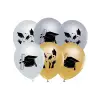 Mezuniyet Kep Baskılı Metalik Balon Beyaz-Gümüş-Gold Renk 10 Adet