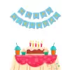 Mavi Renkli Gold Yaldızlı Happy Birthday Banner