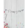 I love You Yazılı  Kaligrafi Banner Yazısı Gümüş Renk Sevgili Sürprizi 145 cm