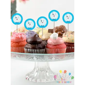 Erkek Bebek Diş Partisi Konsept Süsleme Pasta Cupcake Kürdanı 10lu Diş Buğdayı Süslemesi