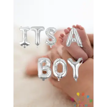 ITS A Boy Folyo Harf Balon Seti 36 cm Gümüş Renk Erkek Bebek Cinsiyet Partisi ve Yeni Doğum Süsü