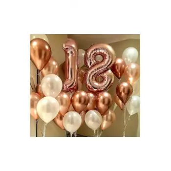 18 Yaş Doğum Günü Partisi Rose Renk Folyo Helyum Balon Beyaz Rose Lateks Krom Balon Seti