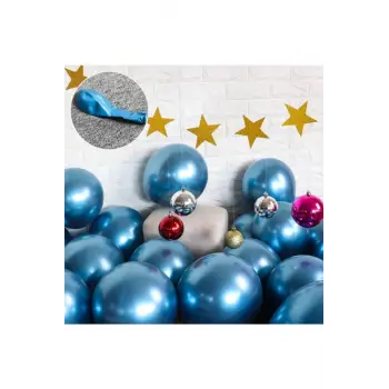 Krom Mavi Renk Aynalı Balon 5 adet 12 Mavi Rengi Parlak Aynalı Süsleme Balonu