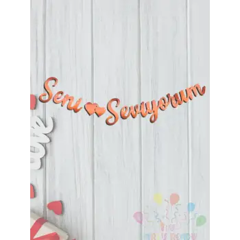 Seni Seviyorum Yazılı Kaligrafi Banner Yazısı Rose Renk Sevgili Sürprizi 150 cm