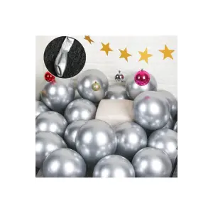 Krom Gümüş Renk Aynalı Balon 5 adet 12 Gri Renk Parlak Aynalı Süsleme Balonu
