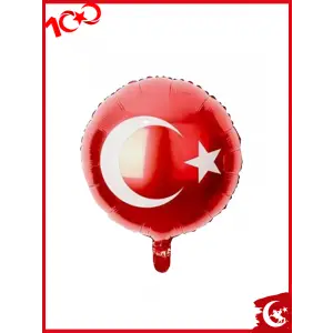 Türk Bayrağı Baskılı Kırmızı Renk Yuvarlak Folyo Helyum Balon 18 29 Ekim Süsleme Balonu