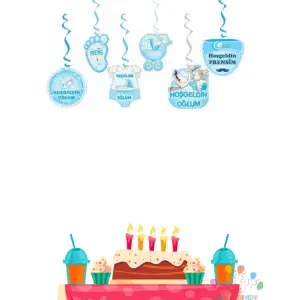 Hoşgeldin Bebeğim Mavi Renk 6 lı Tavan Sarkıt Süs Erkek Bebek Yeni Doğum Süslemesi