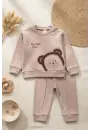 Ayıcık Nakışlı % 100 Pamuk 2li Erkek Bebek Takım