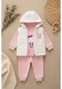 Kalp Desenli Yelekli Mevsimlik Kız Bebek Takım
