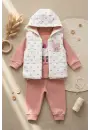 Kalp Desenli Yelekli Mevsimlik Kız Bebek Takım
