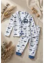 Araba Nakışlı % 100 Pamuk Yakalı Erkek Çocuk Pijama Takımı