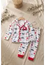 Araba Nakışlı % 100 Pamuk Yakalı Erkek Çocuk Pijama Takımı