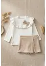 İncili Scuba Şort Etekli Uzun Kol Bodyli Kız Çocuk İkili Takım