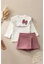 İncili Scuba Şort Etekli Uzun Kol Bodyli Kız Çocuk İkili Takım