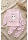 Taçlı Fil Desenli % 100 Pamuk Kız Çocuk Pijama Takımı