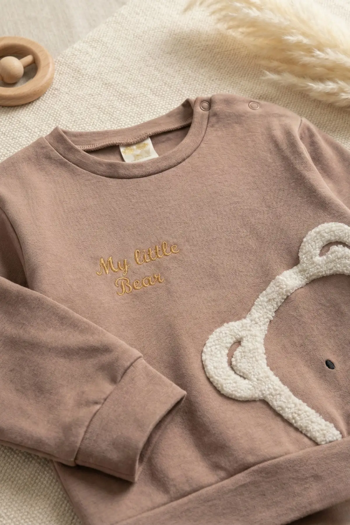 Ayıcık Nakışlı % 100 Pamuk 2li Erkek Bebek Takım