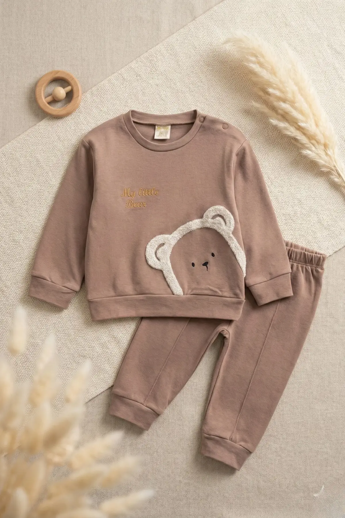 Ayıcık Nakışlı % 100 Pamuk 2li Erkek Bebek Takım