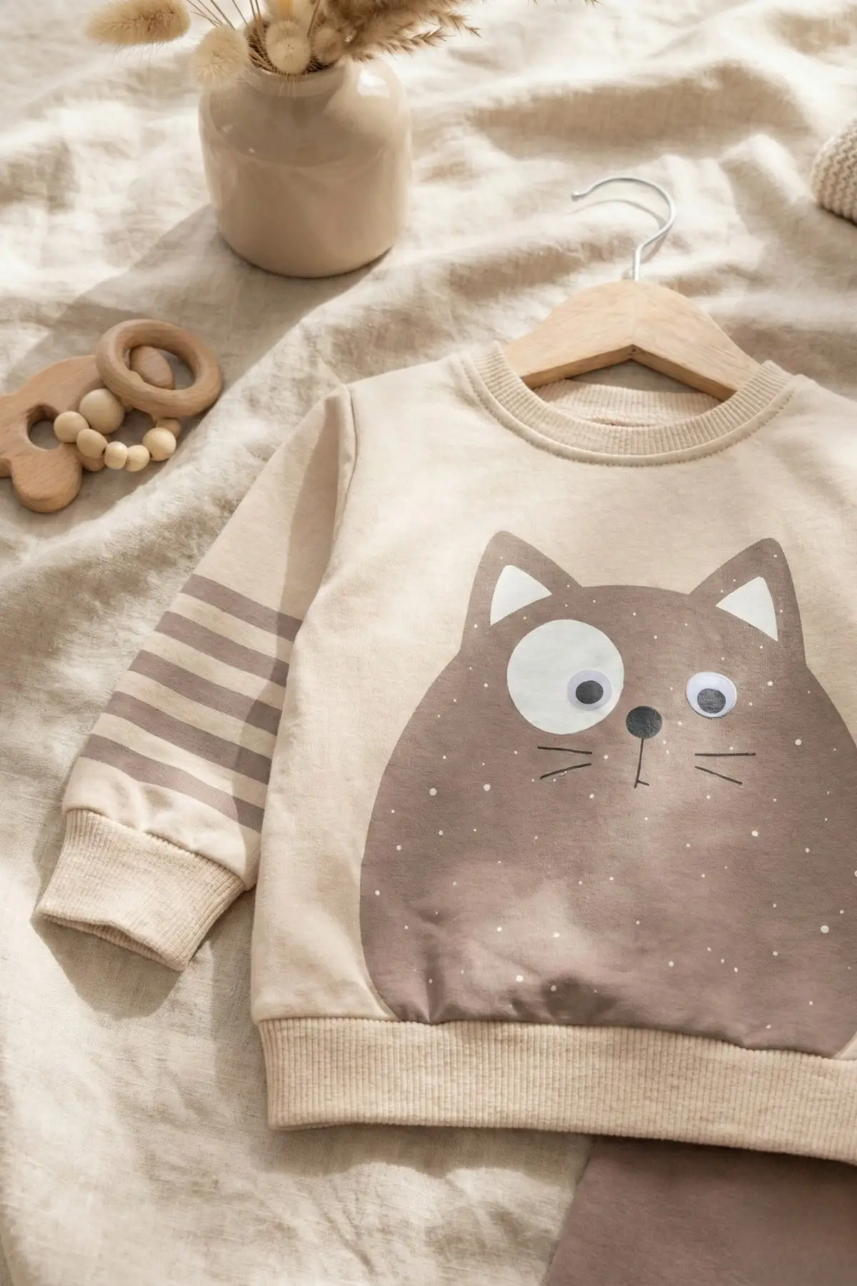 Kedi Desenli Pamuklu 2li Erkek Bebek Takım