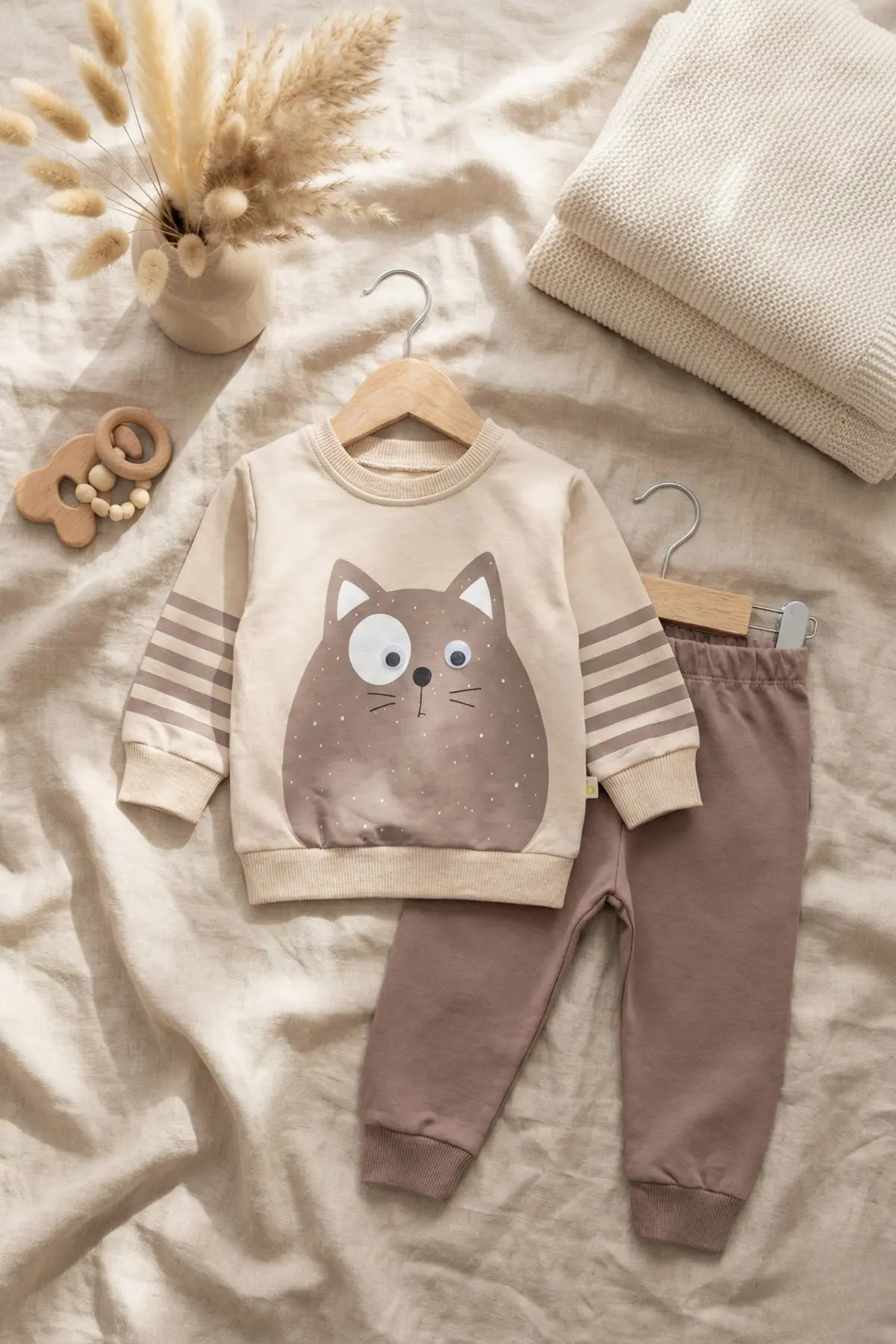 Kedi Desenli Pamuklu 2li Erkek Bebek Takım