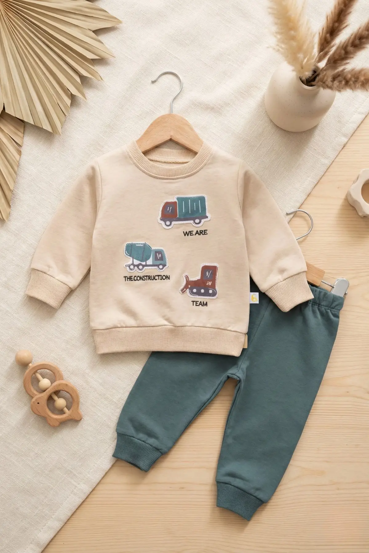 Araba Nakışlı Pamuklu 2li Erkek Bebek Takım