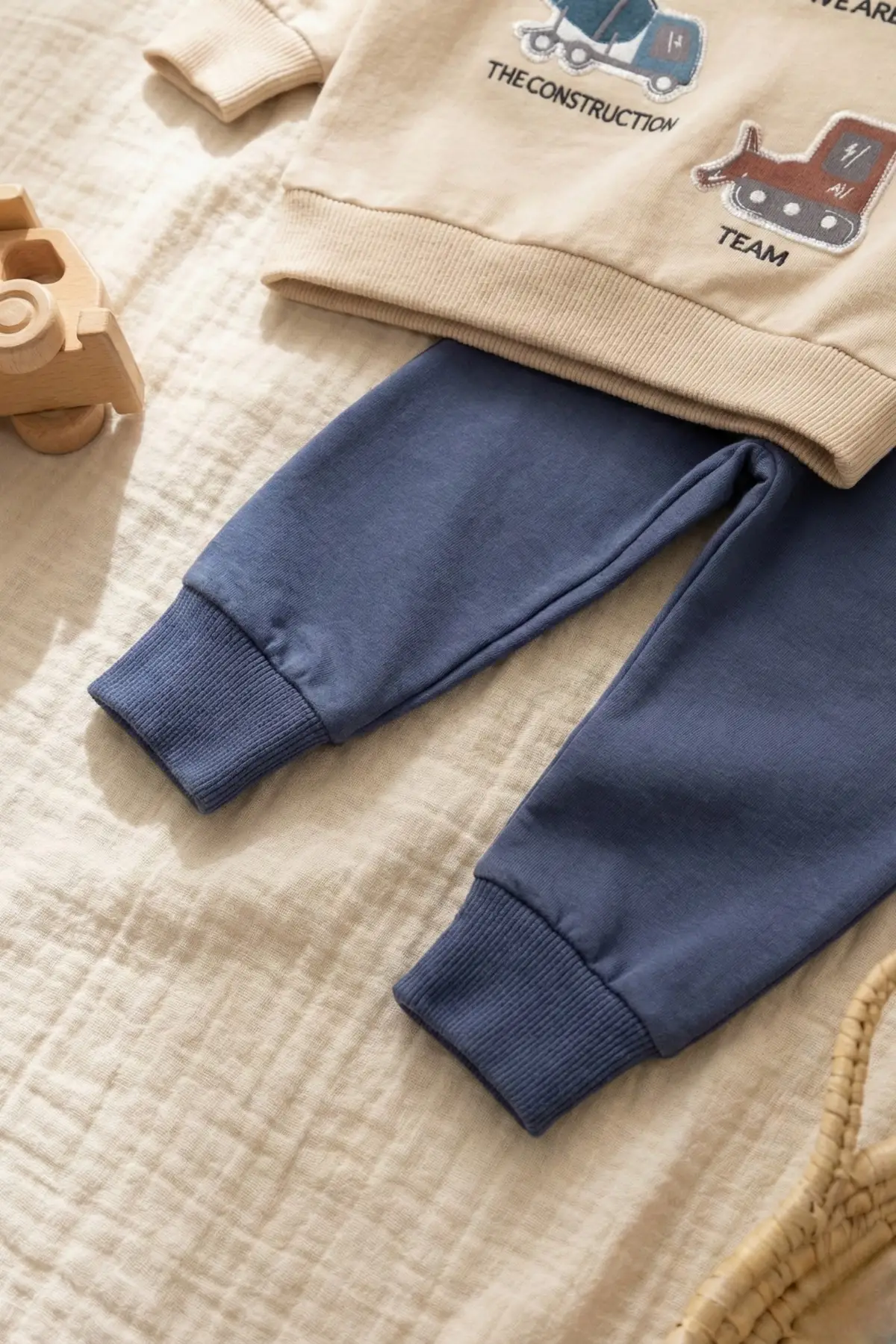 Araba Nakışlı Pamuklu 2li Erkek Bebek Takım