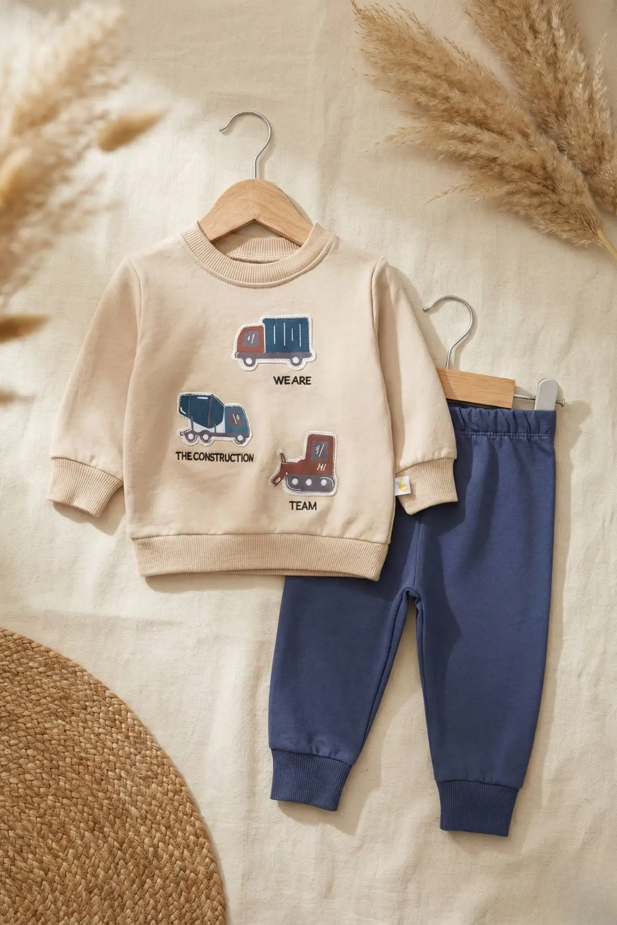 Araba Nakışlı Pamuklu 2li Erkek Bebek Takım