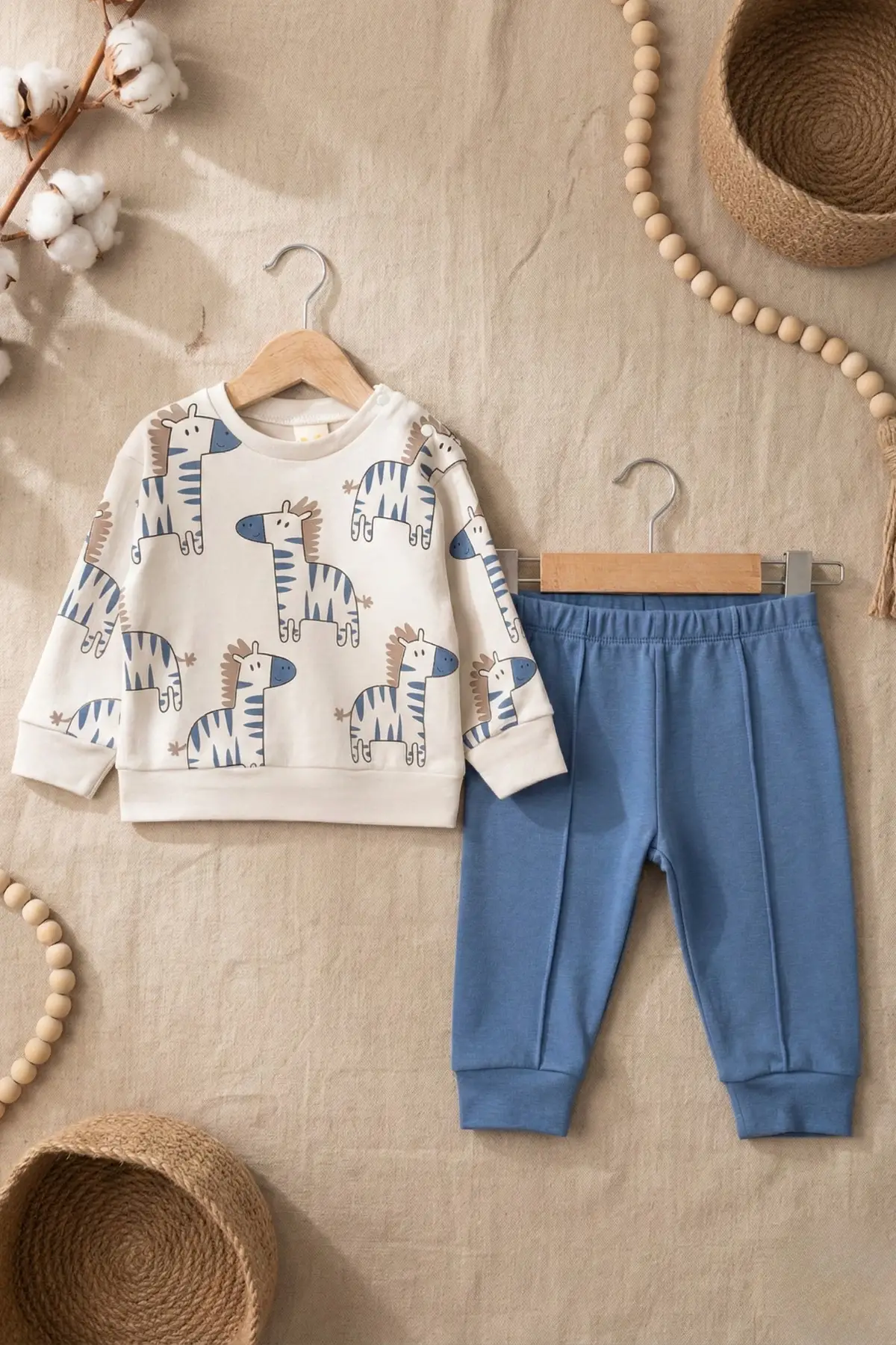 At Desenli % 100 Pamuk İnterlok 2li Erkek Bebek Takımı