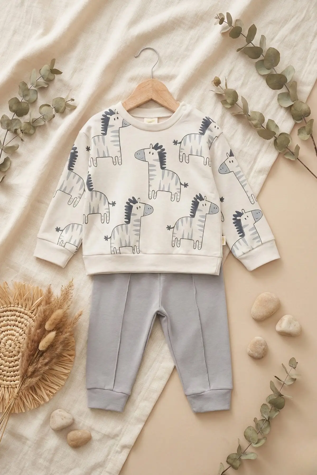 At Desenli % 100 Pamuk İnterlok 2li Erkek Bebek Takımı