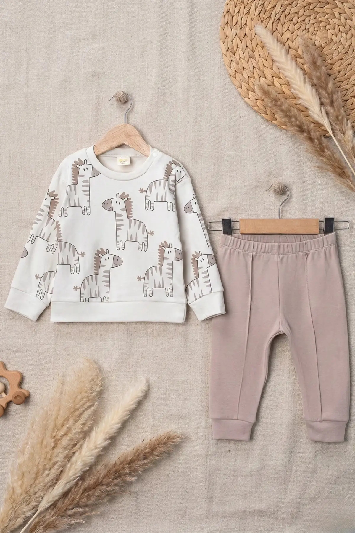 At Desenli % 100 Pamuk İnterlok 2li Erkek Bebek Takımı