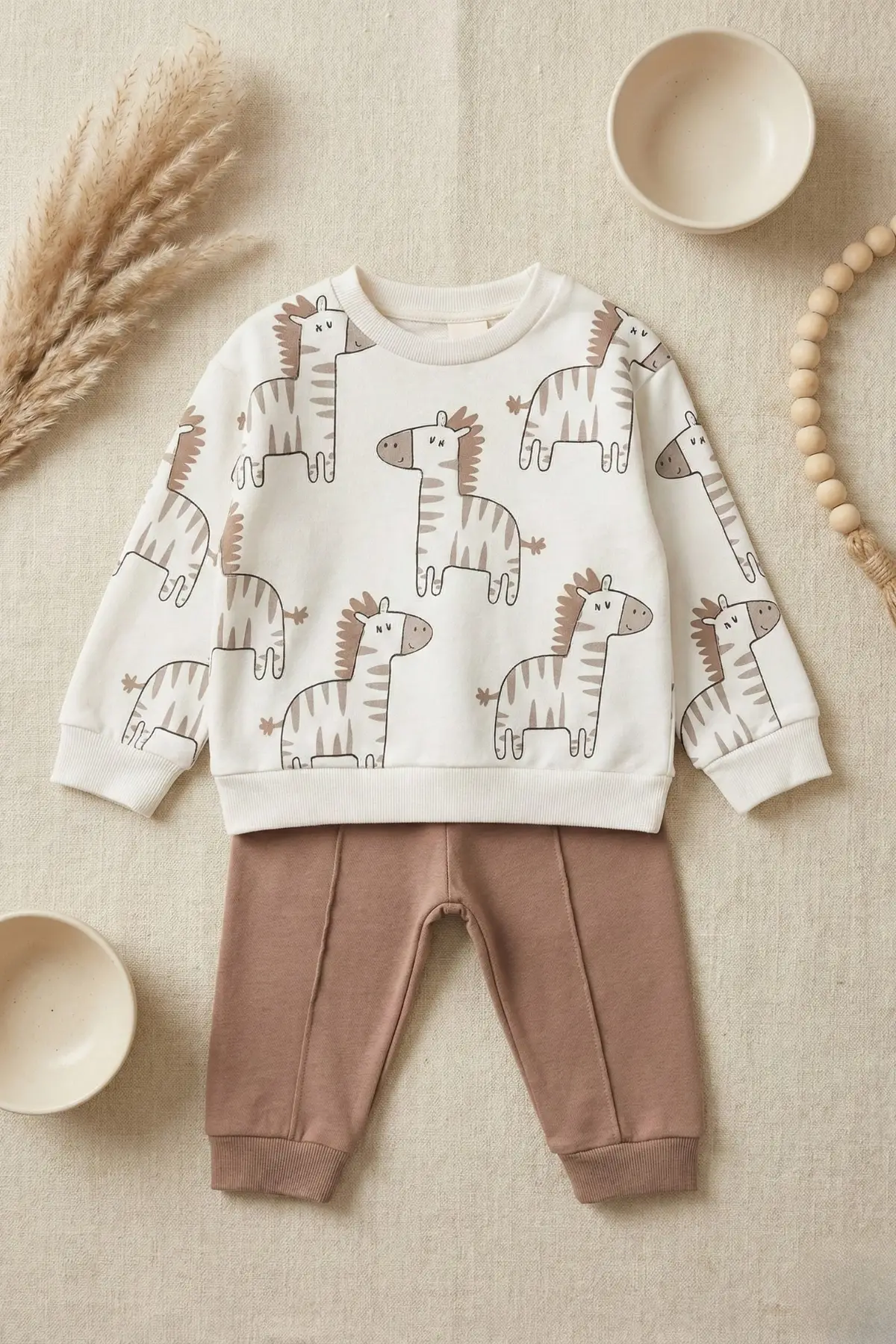 At Desenli % 100 Pamuk İnterlok 2li Erkek Bebek Takımı