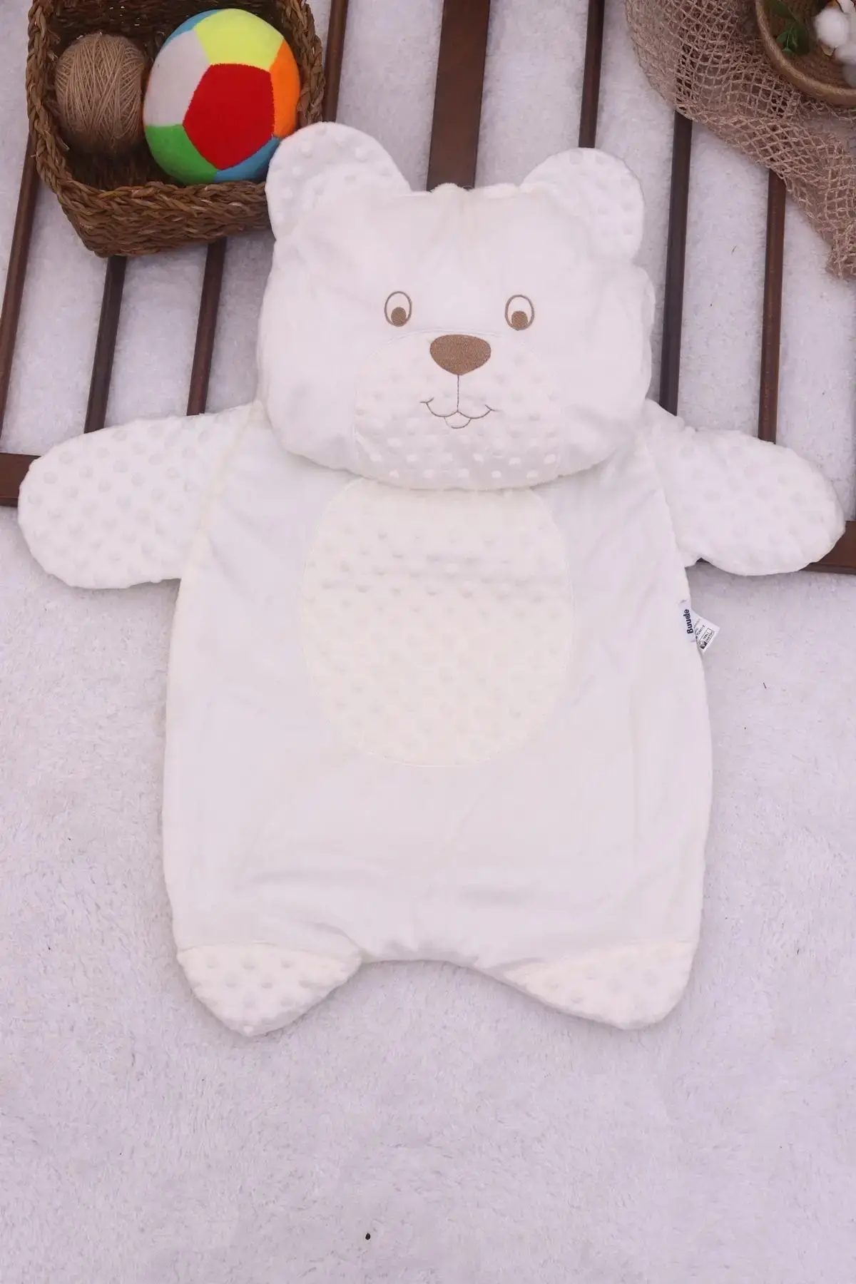Ayıcık Nakışlı Yastıklı Welsoft Bebek Alt Açma Seti- Krem