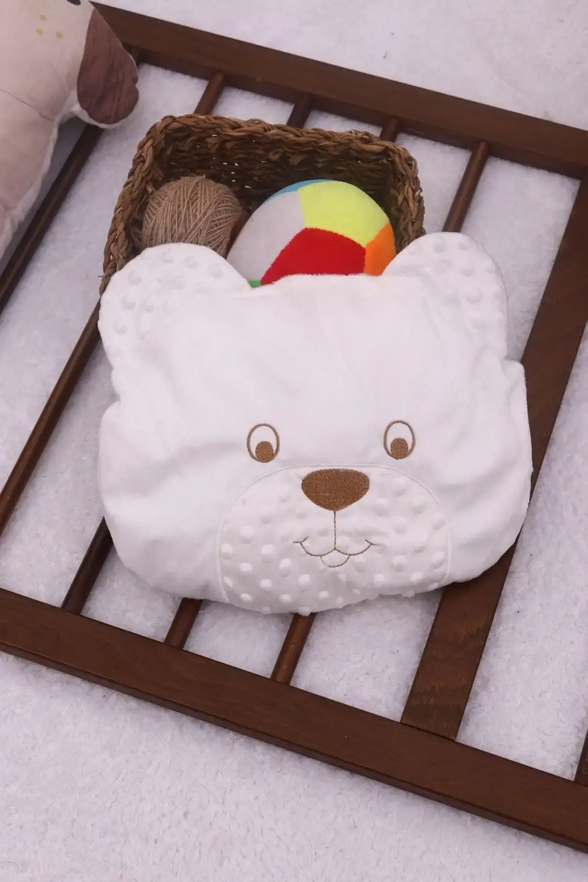 Ayıcık Nakışlı Yastıklı Welsoft Bebek Alt Açma Seti- Krem