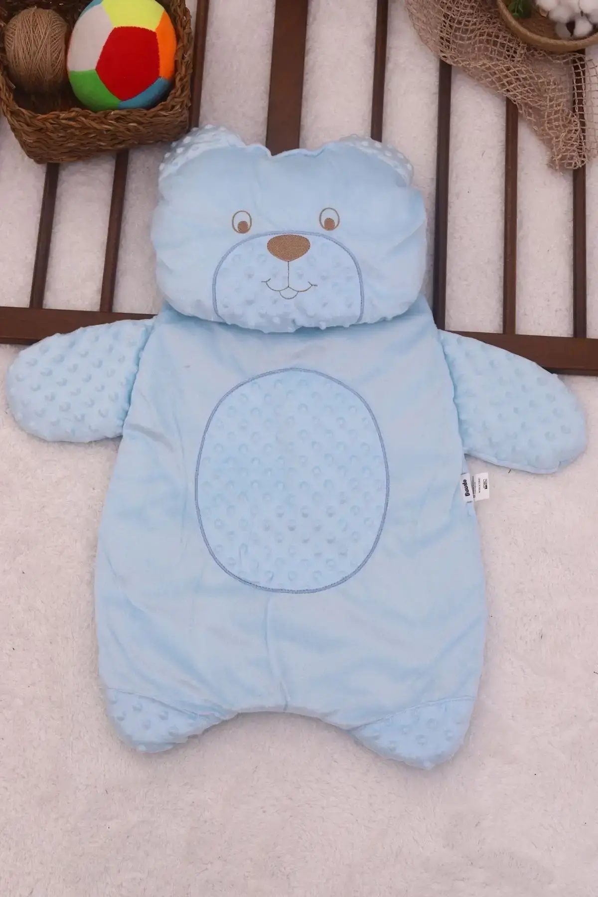 Ayıcık Nakışlı Yastıklı Welsoft Bebek Alt Açma Seti- Mavi