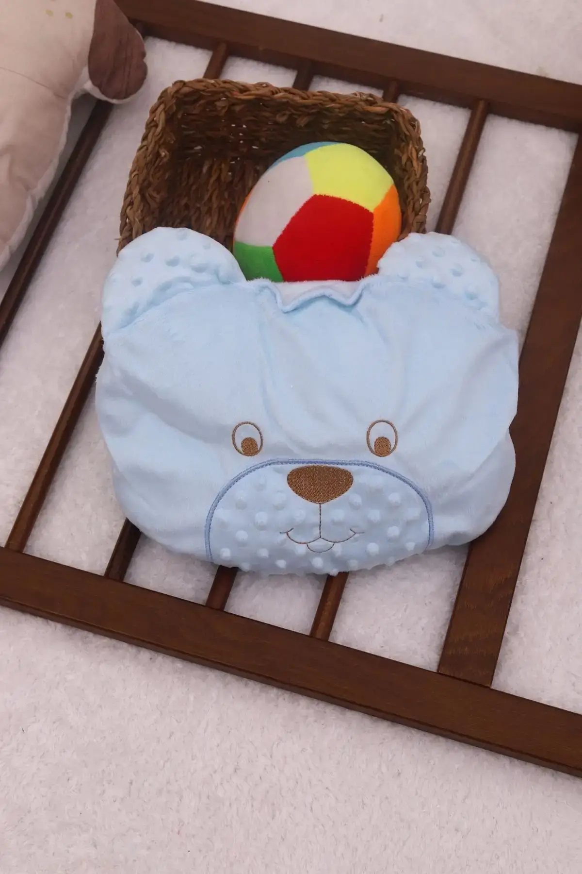 Ayıcık Nakışlı Yastıklı Welsoft Bebek Alt Açma Seti- Mavi