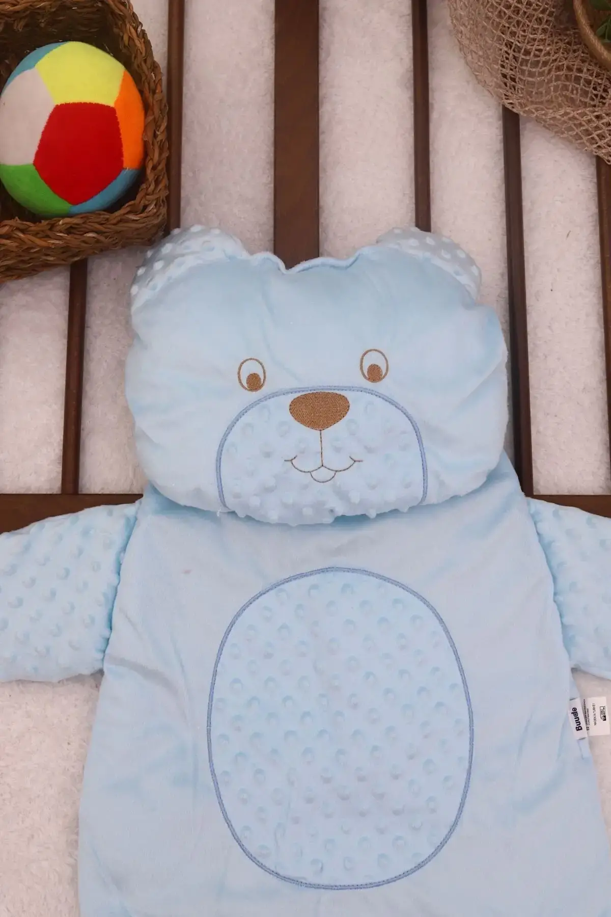 Ayıcık Nakışlı Yastıklı Welsoft Bebek Alt Açma Seti- Mavi