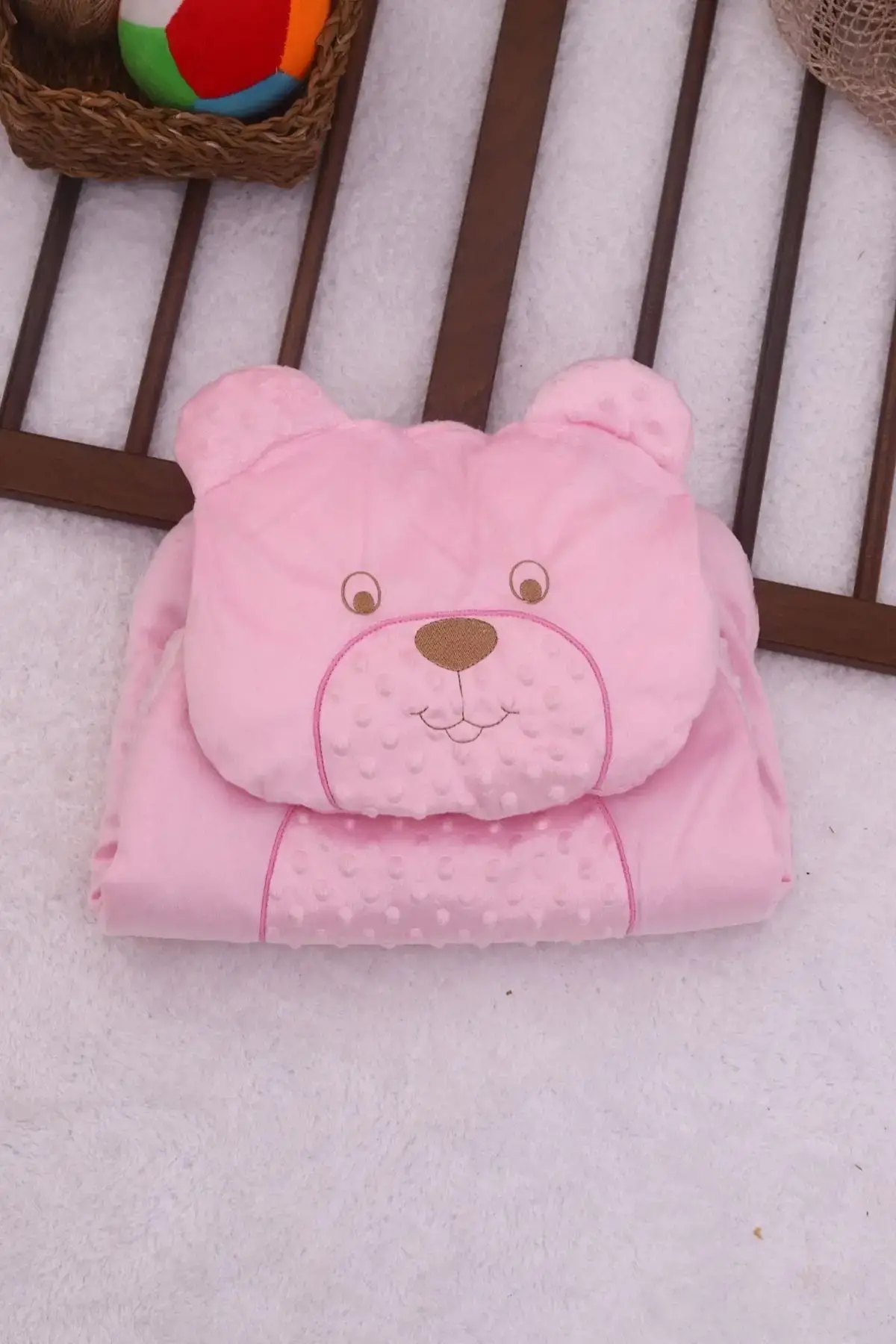 Ayıcık Nakışlı Yastıklı Welsoft Bebek Alt Açma Seti - Pembe