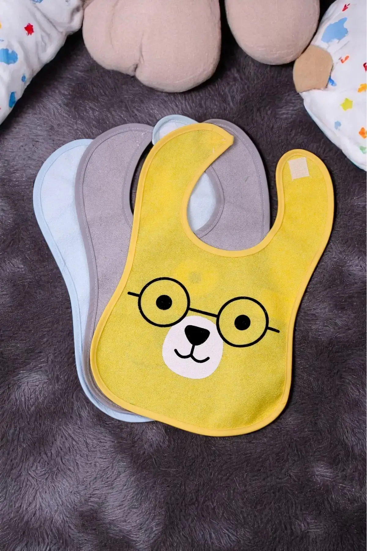 Bear Desenli 3lü Sıvı Geçirmez Bebek Mama Önlüğü 0-18 Ay - Sarı