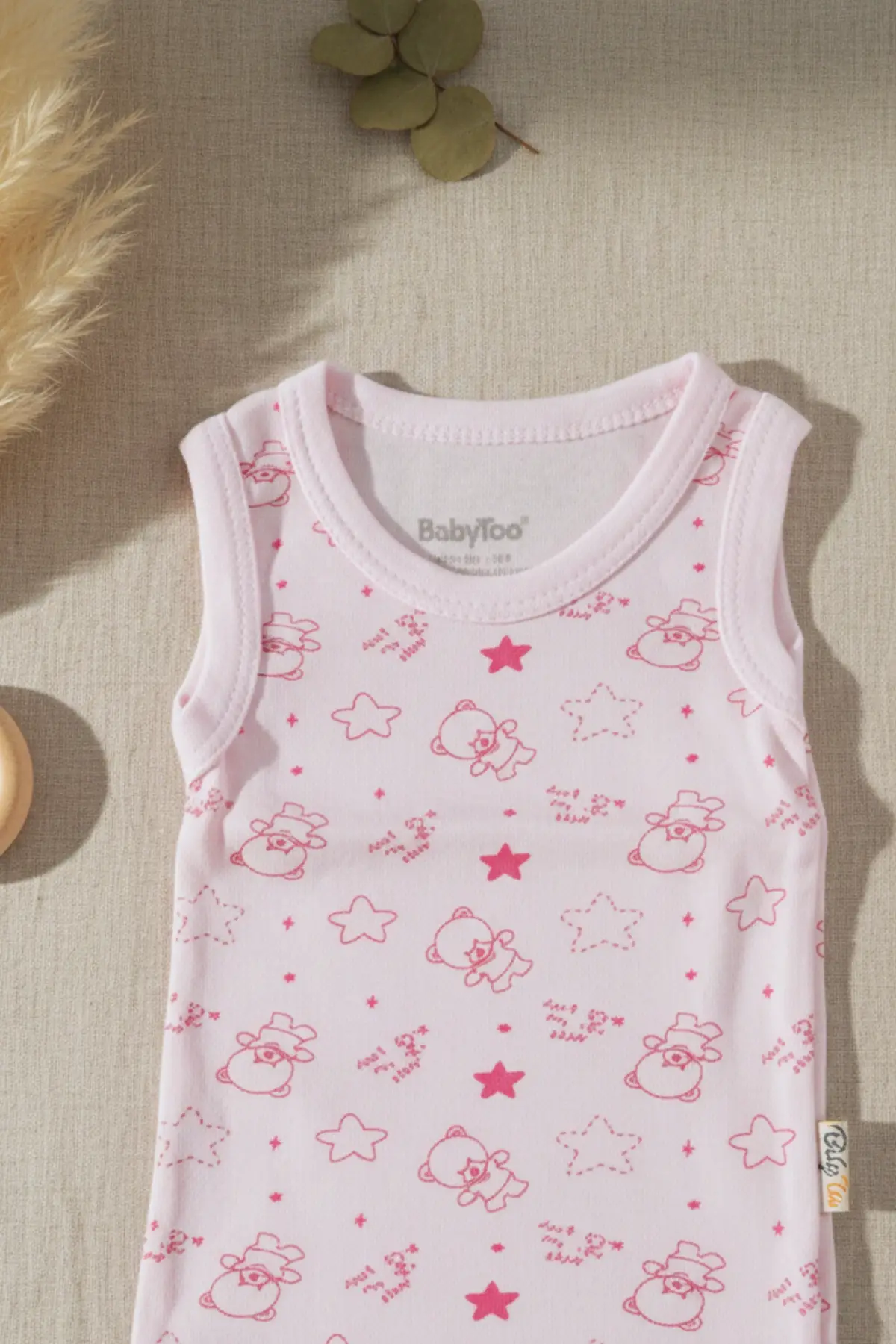 Bear Desenli Kolsuz % 100 Pamuk Kız Bebe Çıtçıtlı Body