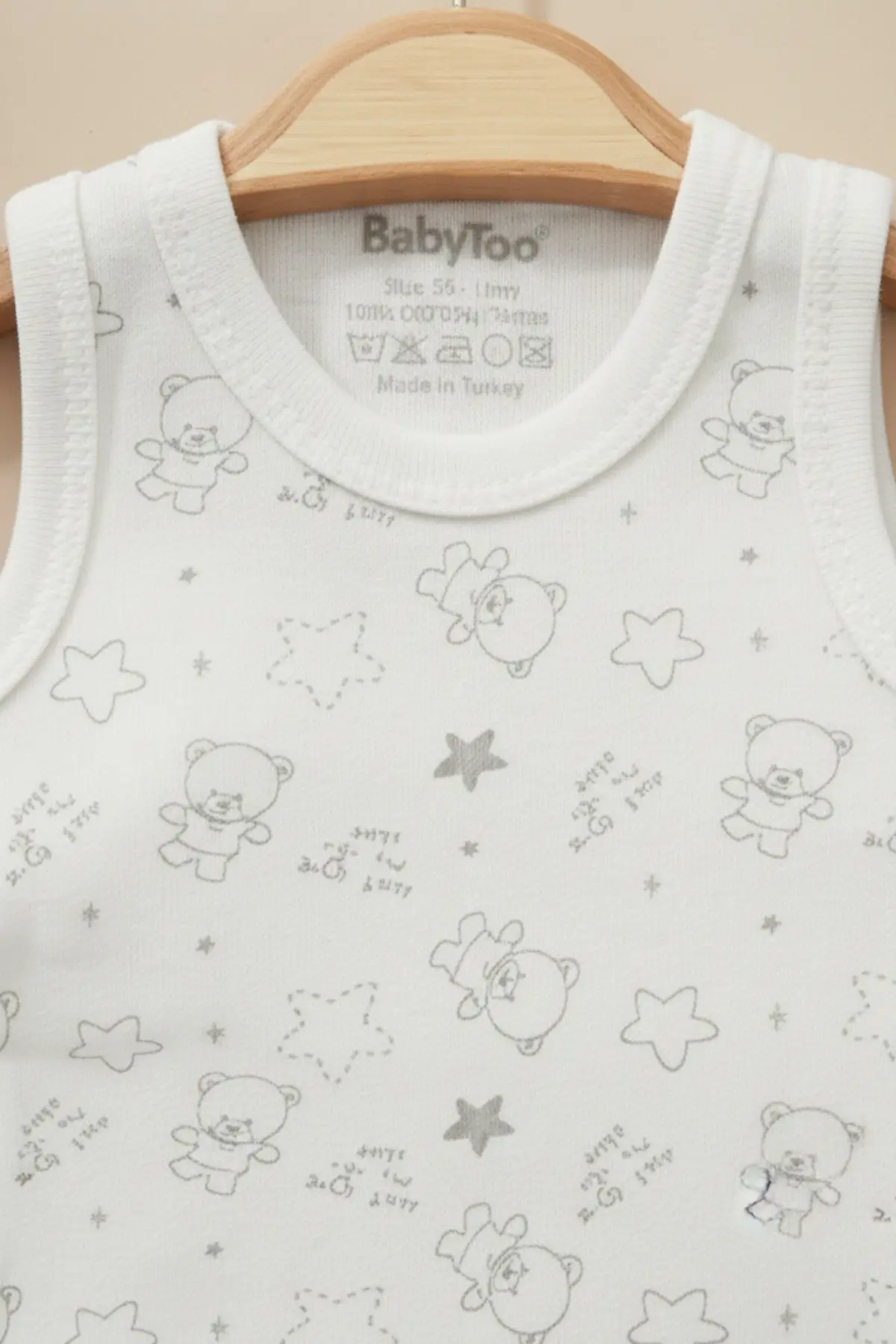 Bear Desenli Kolsuz Erkek Bebek Body %100 Pamuk