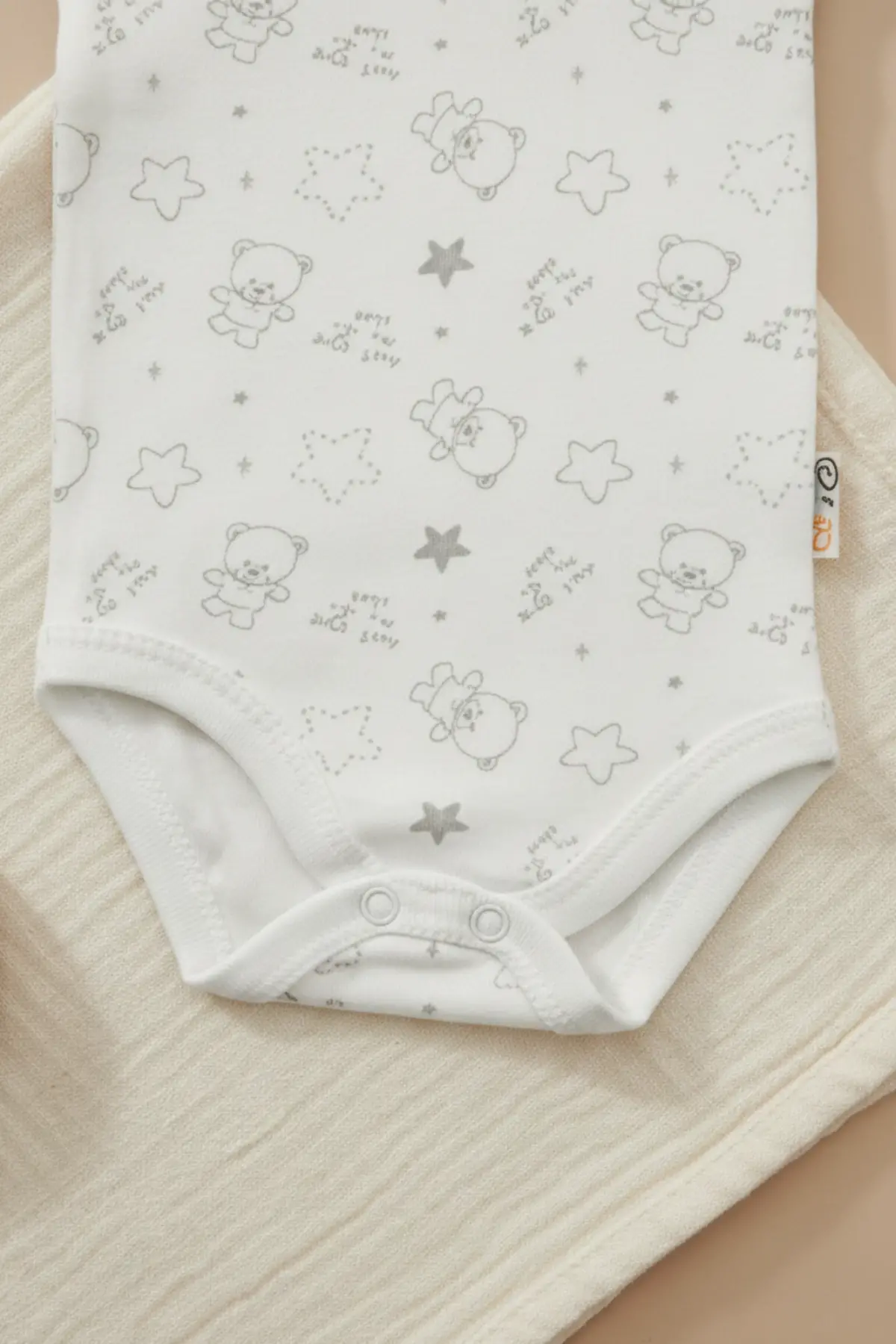 Bear Desenli Kolsuz Erkek Bebek Body %100 Pamuk