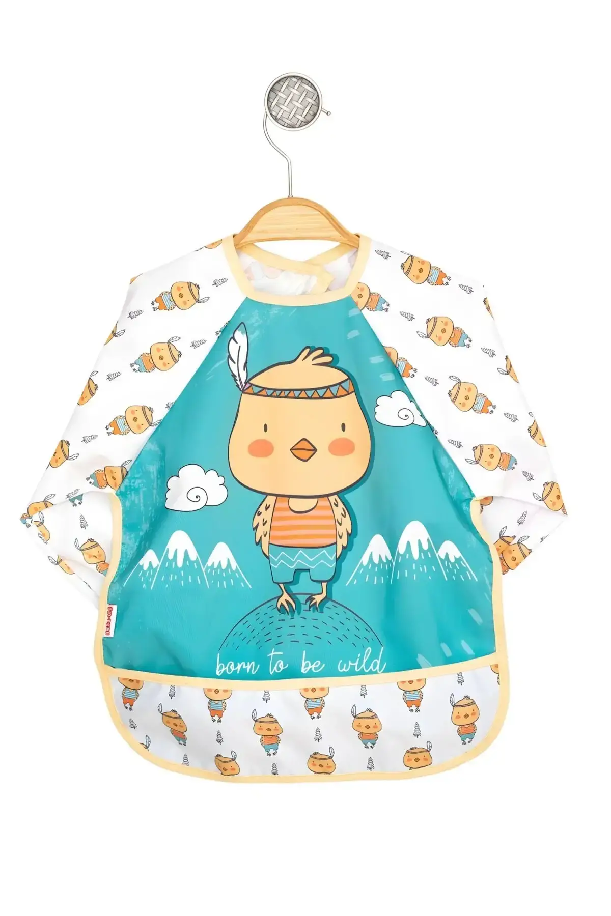 Civciv Desenli Sıvı Geçirmez Uzun Kollu Unisex Bebek Mama ve Aktivite Önlüğü 6-24 Ay