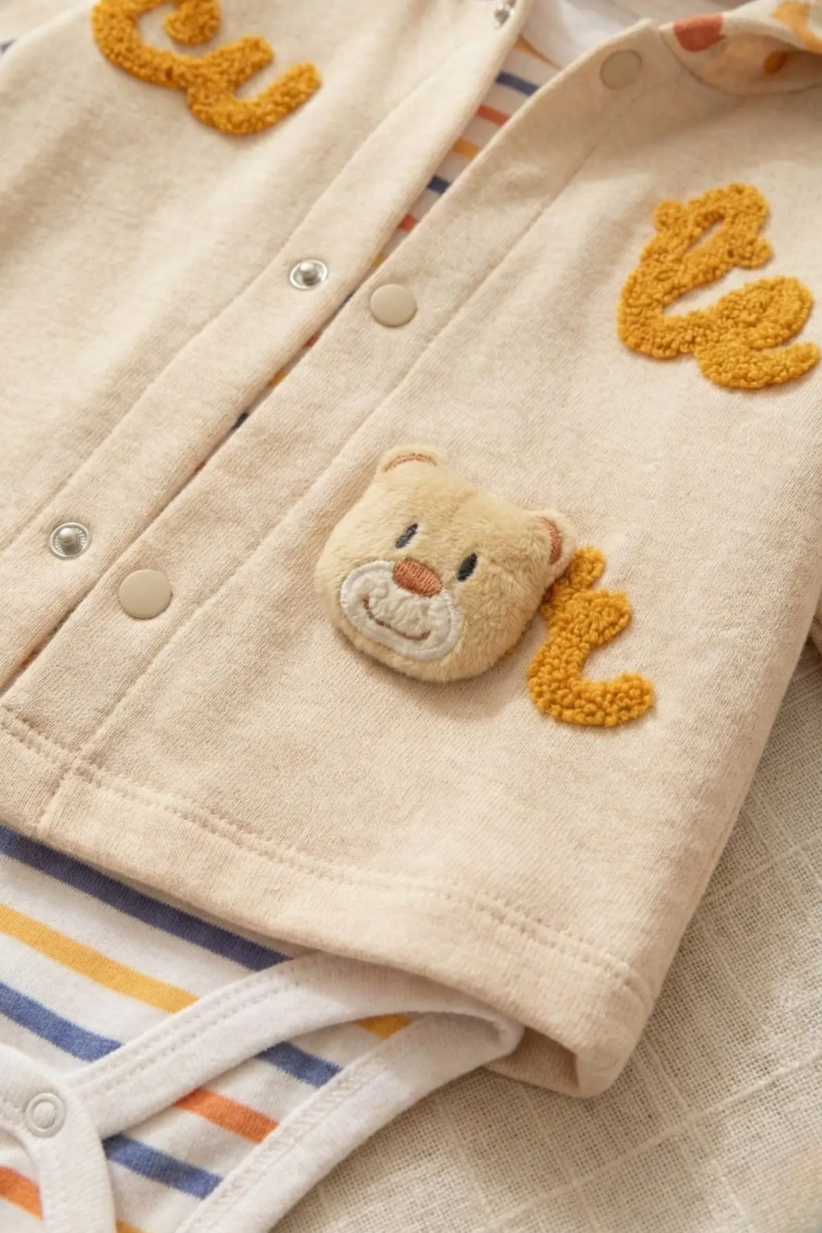 Cute Bear Nakışlı 3lü % 100 Pamuk Erkek Bebek Takımı