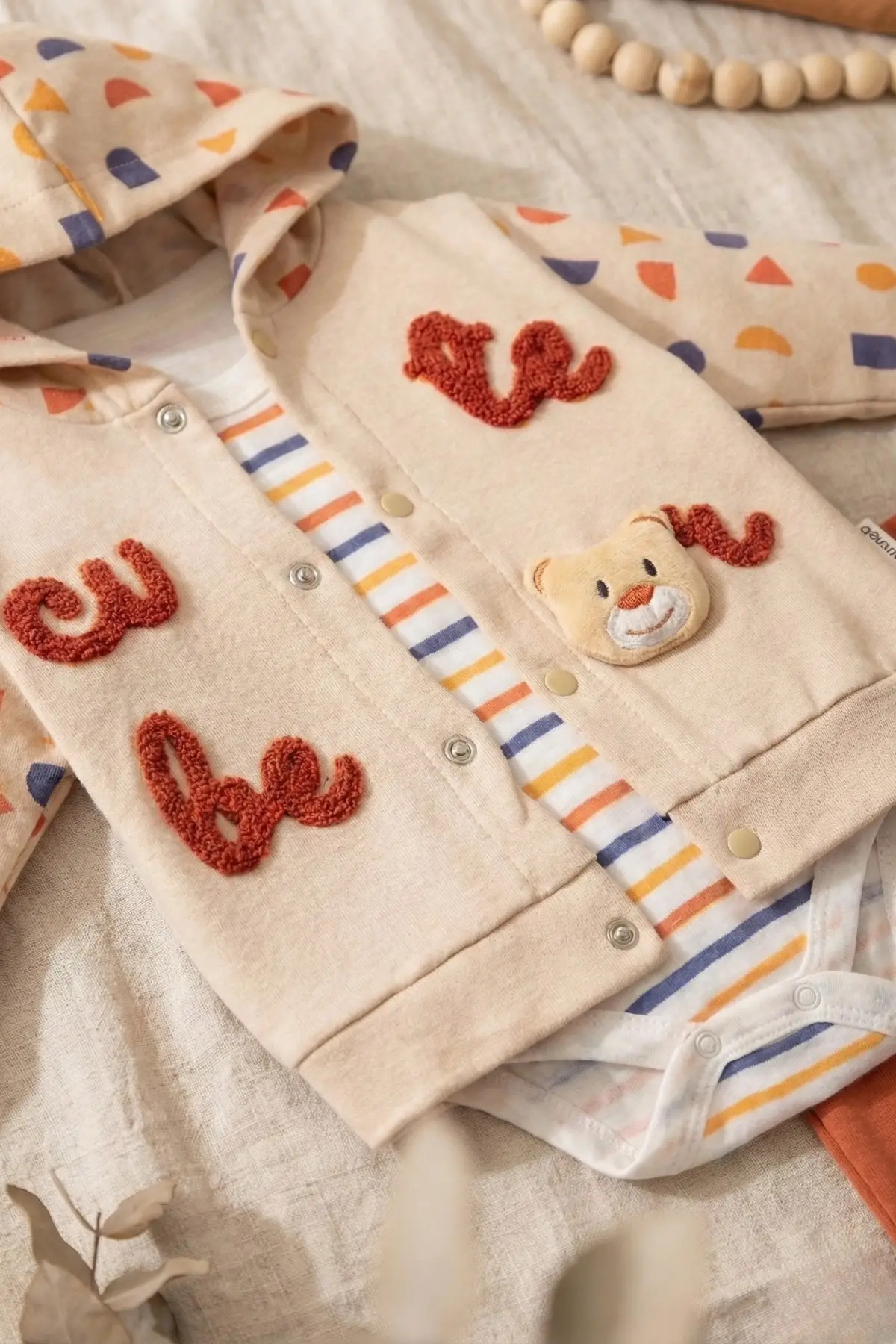 Cute Bear Nakışlı 3lü % 100 Pamuk Erkek Bebek Takımı