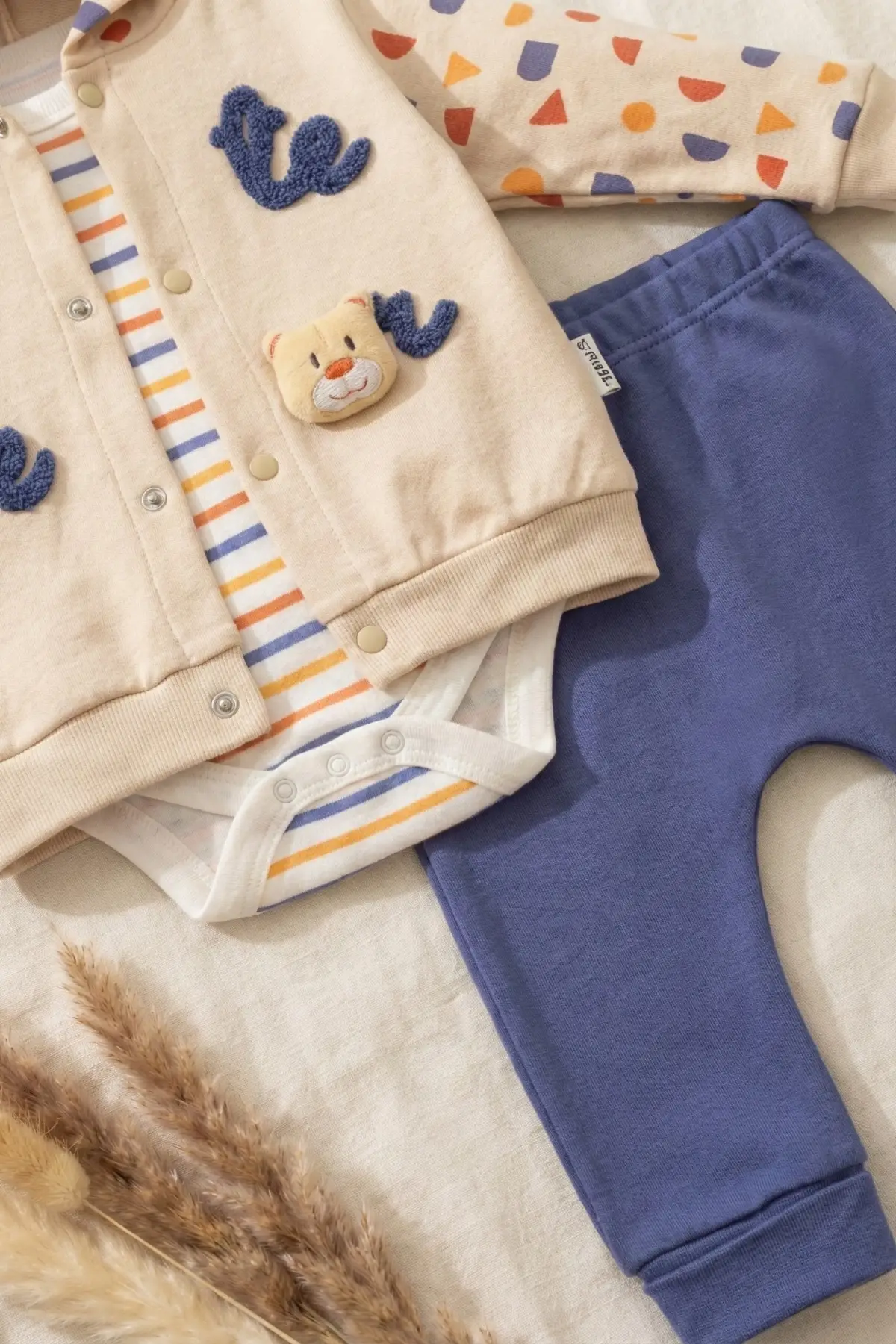 Cute Bear Nakışlı 3lü % 100 Pamuk Erkek Bebek Takımı