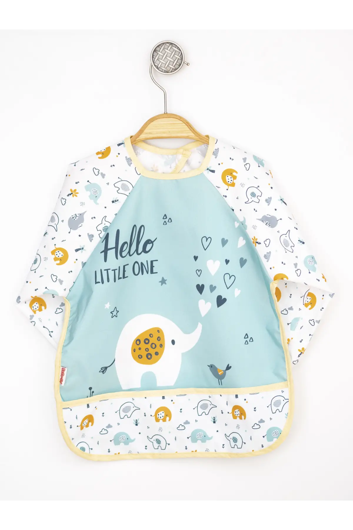 Fil Desenli Sıvı Geçirmez Uzun Kollu Aktivite ve Mama Önlüğü 6- 24 Ay